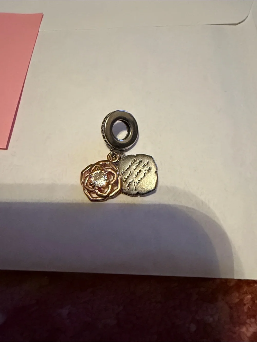 Pandora Charm: Rose Gold Flower & Silver Charm Dangle Pendant - Women Jewelry - Picture 2 of 4